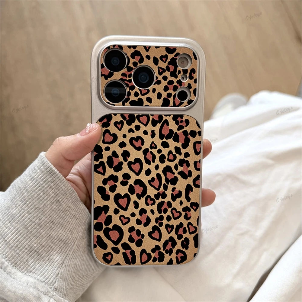 Luxury Leopard Print Cortex Leather Phone Case For iPhone 17 Pro Max 12 13 14 15 16 11 Cases Shockproof Bumper Back Cover Funda