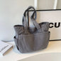 Large Capacity Women's Corduroy Tote Bag Casual Striped Shoulder Bag with Fixed Straps Zipper Handbag for Daily Commuting