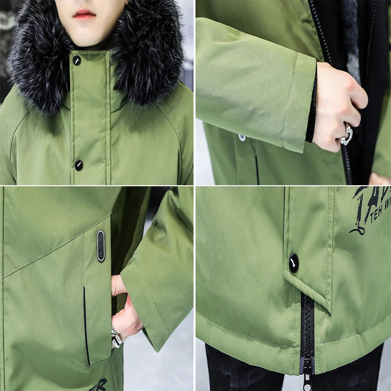 Winter Men's Long Down Jacket Fashion Male Thermal Parkas Coats Casual Men Classic Fur Collar Warm Padded Jackets Clothing 5XL