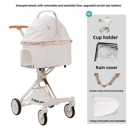 Luxury PU leather pet stroller,Car Pet Basket,lightweight Foldable Dog Travel Stroller,Portable Outdoor Cat and Dog Stroller