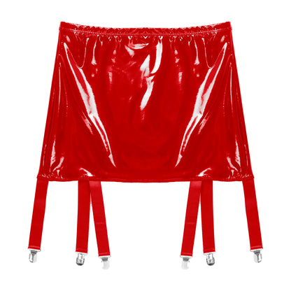 Women's Garter Straps Pencil Skirts Patent Leather Wet Look Garter Belt Short Mini Skirts with Buckle Clips Sexy Clubwear Party