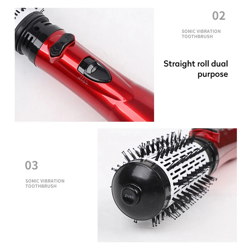Rotating Hair Dryer Brush Electric Blow Drier Comb Hot Air Straightener Curler Iron One Step 2 Gears Blower Replaceable 2 Heads