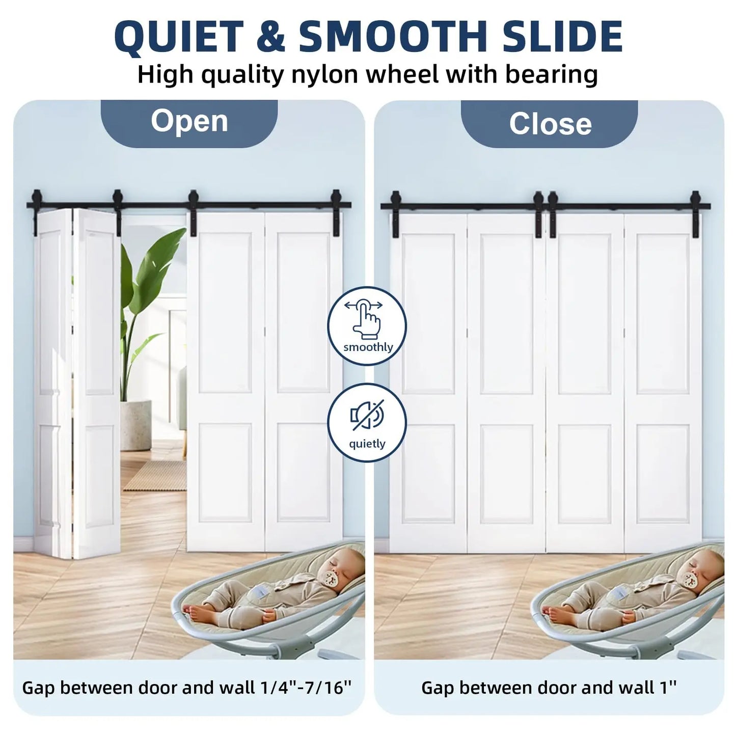 Heavy Duty Bi-Folding Sliding Barn Door Hardware Kit Quiet Side-Mounted Roller – 2/4 Bifold Doors For Closet Laundry Bedroom
