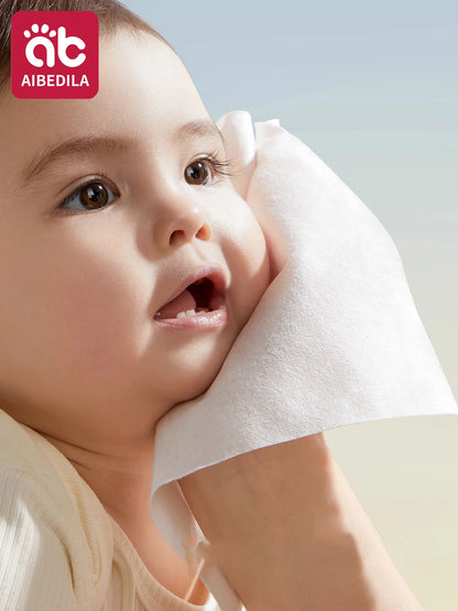 AIBEDILA Newborn Baby Cotton Dry Wipes Unscented Hypoallergenic 3-in-1 Clean Care Thick Facial Towels for Sensitive Infant Skin