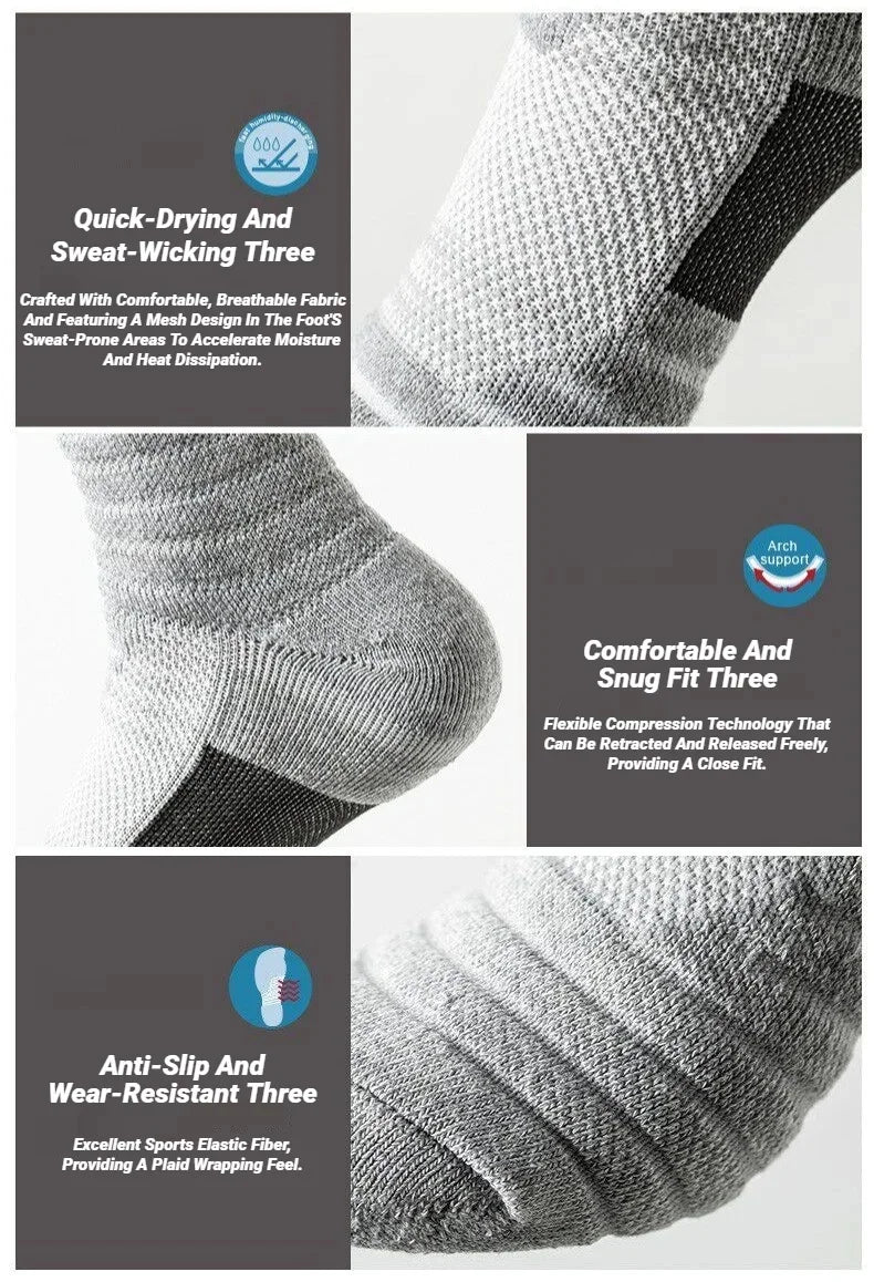 3 Pairs Men's Socks Compression Stockings Breathable Basketball Sports Cycling Moisture Wicking High Elastic Tube