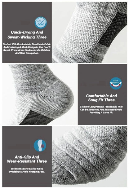 3 Pairs Men's Socks Compression Stockings Breathable Basketball Sports Cycling Moisture Wicking High Elastic Tube