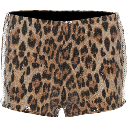 Weird Puss Sexy Sequins Shorts Women Leopard Print Patchwork Wild Skinny Basic Club Street Summer Midnight Sexy Trend Buttoms