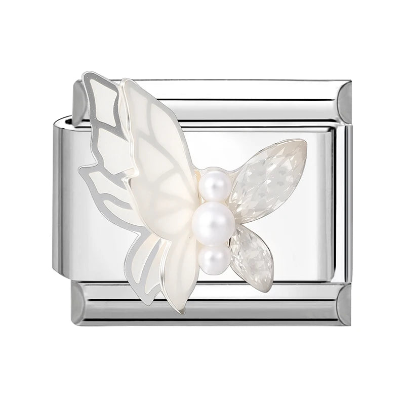 New Shiny Zircon Heart Butterfly Flower Star Bow Italian Charm Links Fit 9MM Stainless Steel Bracelet Girls' DIY Making Gift