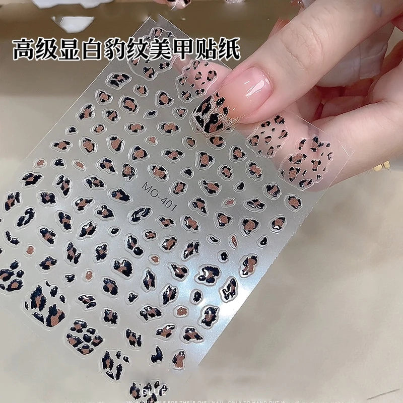 5D Pink Leopard Print Nail Art Stickers 8x10cm Pink/Black/Brown Leopard Nail Decal DIY Manicure Adhesived Leopard Slider