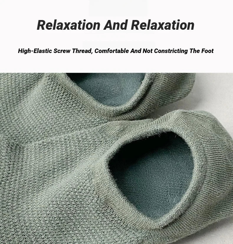 5 Pairs Men's Solid Color Five Finger Silicone Anti-Slip Socks Cotton Breathable Sports Toe Invisible Summer Thin Mesh Shallow