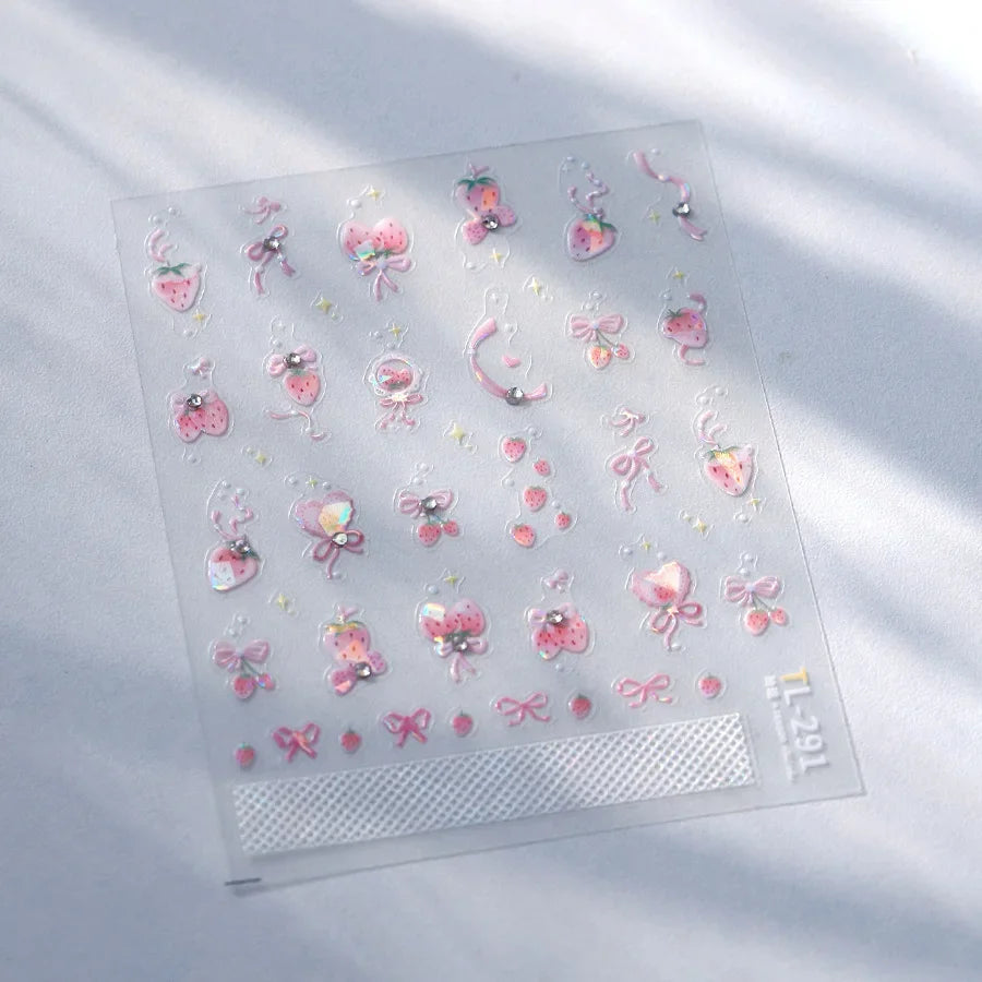 5D Cute Rabbit Love Heart Peach Blossom Flower Yellow Nail Art Stickers Bowknot DIY Self Adhesive Rhinestone Manicure Decals
