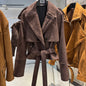YOLOAgain Vintage Grain Leather Jacket Women Real Leather Sheepskin Jacket With Belt