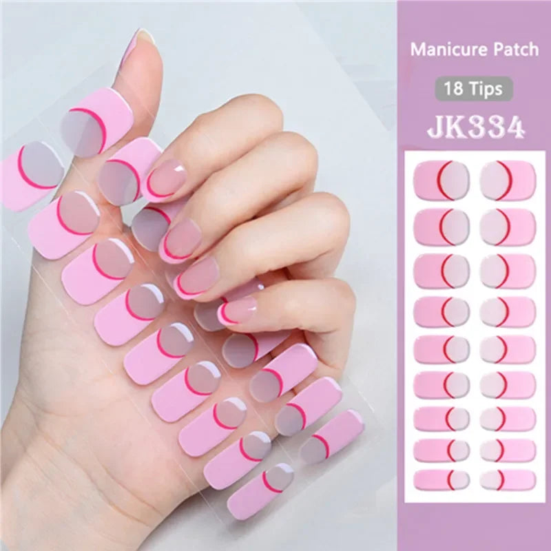 16/18/20Tips Semi-Cured Gel Nail Strips Adhesive Full Cover Stickers for Nails UV Lamp Need Press On Nails Fashion Manicure