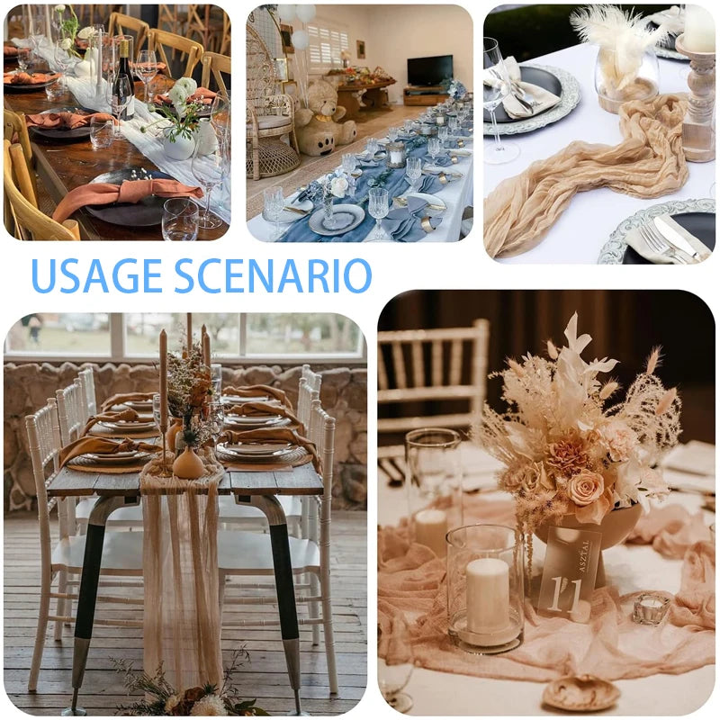 14 Colour Boho Gauze Sheer Cheese Cloth Gauze Table Runner Rustic Cloth Table Runner for Wedding Baby Birthday Party Decorations