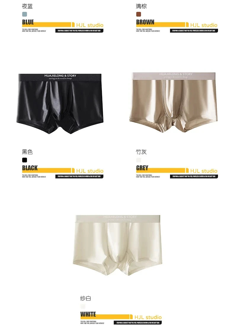 1/3Pcs Breathable Thin Satin Silk Boxer Briefs Seamless Mid Waist Ice Silk Boxers Underpants Smooth Underwear for Men Daily