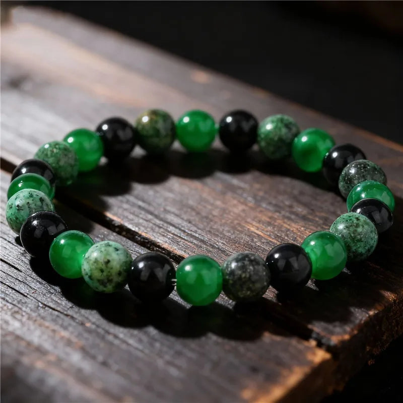 Fashionable 8mm Green Beaded Bracelet - Handmade Elastic Rope Bracelet - The Best Gift to Give