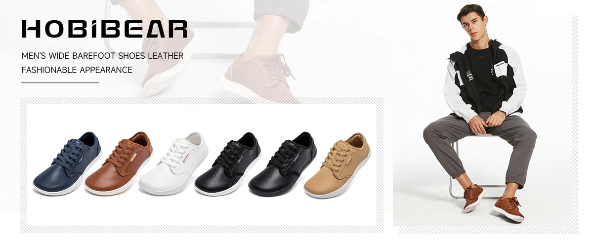 HOBIBEAR Unisex Wide Barefoot Shoes Women Men Zero Drop Minimalist Sneakers Artificial Leather Trail Walking Shoes