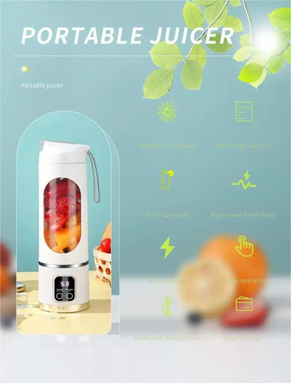 10 Blades Portable Fruit Juicer 450ml Capacity 3 Gears USB Rechargeable Blender Ice Crusher for Shakes and Smoothies Juicer Cup