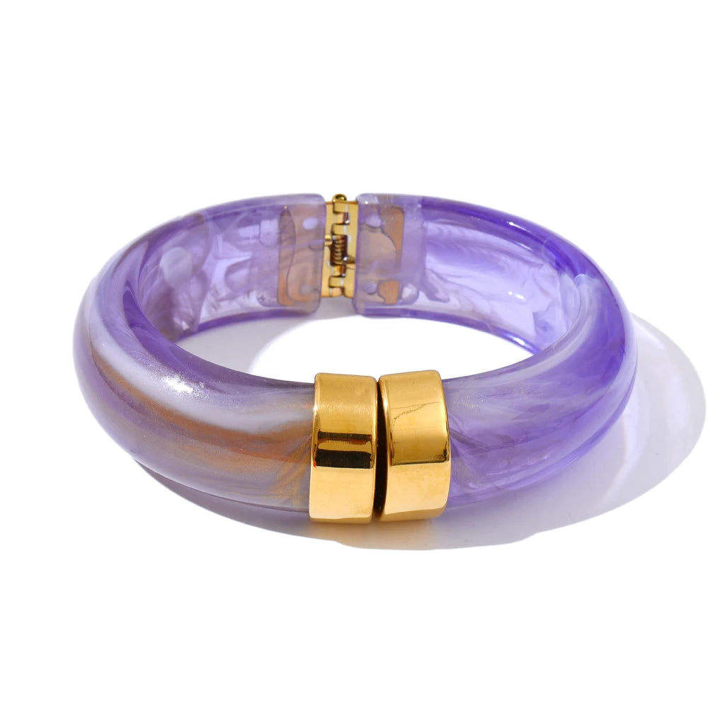 Yhpup 66mm Green Pink Brown Purple Acrylic Thick Bracelet Bangle for Women Stainless Steel Arrivals 2025 Wrist Jewelry Gift