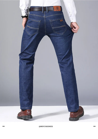 Men's Soft Straight Denim Pants 2025 Autumn Classic Business Black Biker Jeans Overalls Masculino Pantalone Hombre Mannen Homme