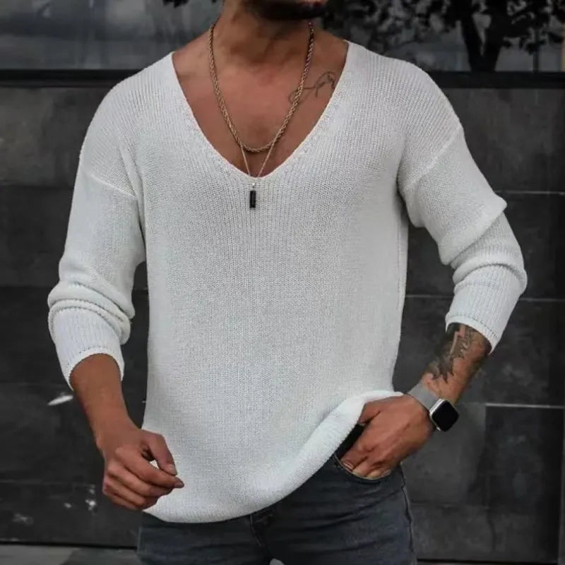 New 2026 Men's Casual Long Sleeve Knitted Sweaters Tops Solid Fashion Pullover Tops For Men Harajuku V-neck Streetwear Jumper