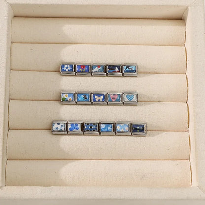 Fashion Blue NO.8 Ball Panda Elephant Cat Flower Italian Charms Fit 9mm Stainless Steel Women Fashion Bracelet DIY Jewelry Gifts