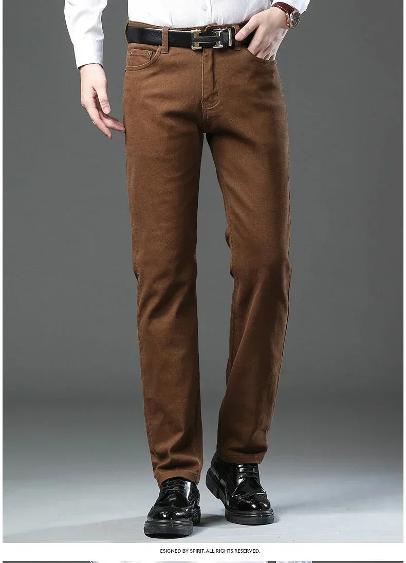 Autumn 96% Cotton Men's Stretch Slim Jeans Army Green Soft Comfortable Casual Straight Denim Pants Trousers Large Size 42