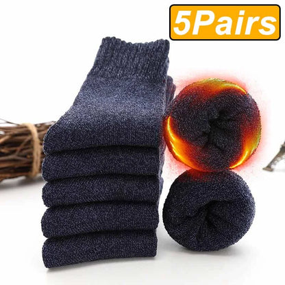 5 Pairs Winter Warm Men’s Socks Thick Male Women Socks Super Thicker Solid Socks Winter Socks Against Cold Snow Terry Socks