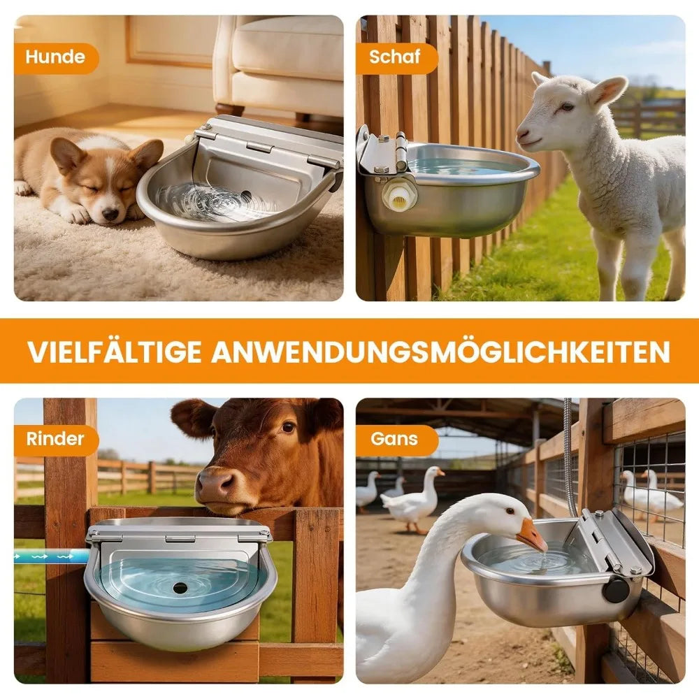 Stainless Steel Cow Water Bowls Automatic Drinking Bowls with Float Bowl Water Outlet for Dog Cattle Sheep Drinker Farm Supplies