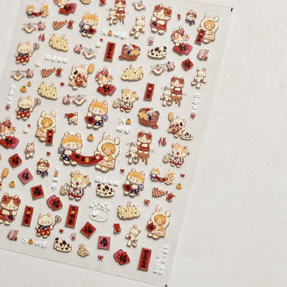 5D Pudding Jelly Dessert Fruit Cherry Pink Claw Print Bowknot Tie knot Love Heart Stars Nail Art Sticker Adhesive Manicure Decal