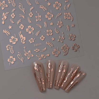 5D Hibiscus Flower Nail Embossed Sticker Lace Flower White Pink Petal Floral Self Adhesive Nail Art Slider DIY Elegant Romantic