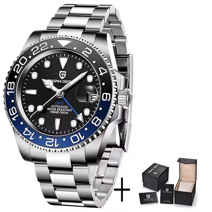 PAGANI DESIGN 40MM Black Gray Dual Tone Automatic Mechanical GMT WATCH Sapphire Glass Stainle Steel Sports luminous Watches men
