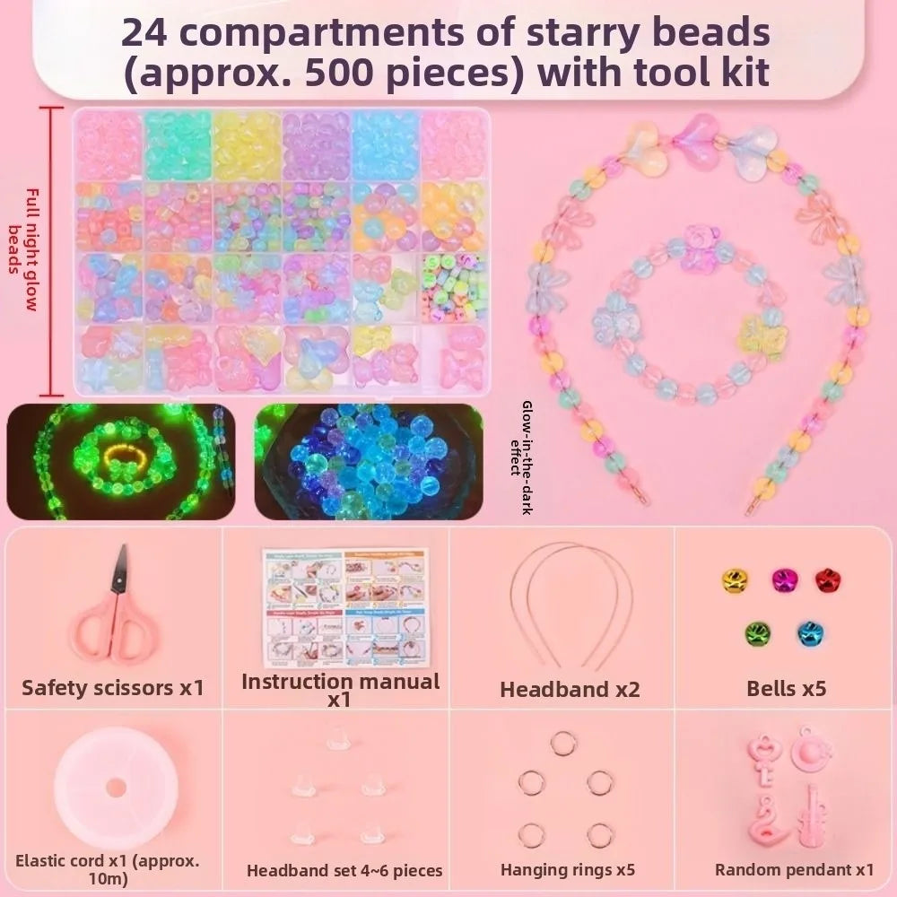 24 Grid DIY Handmade Beaded Kit Toy Creative Colorful Beads Bracelet Making Kit Kawaii Candy Color Beads Toys for Children Girl
