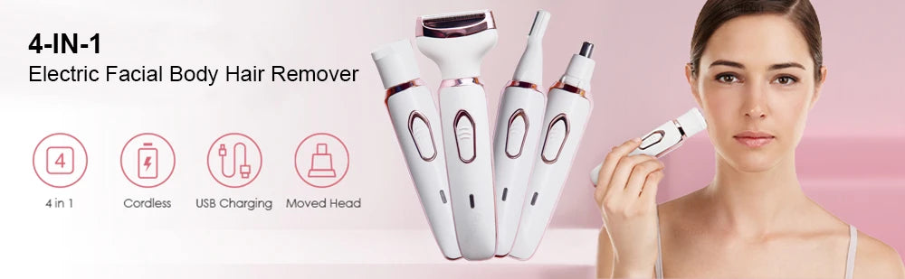 Electric Razor for Women Leg Body Hair Shaver Bikini Underarm Epilator Painless Facial Mustache Trimmer Portable Hair Remover