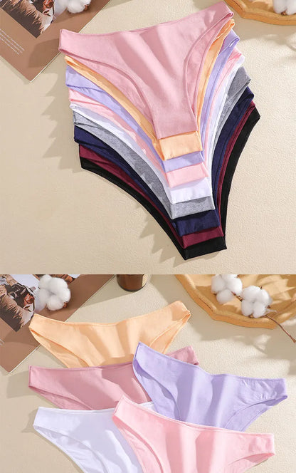 5PCS/Set Cotton Women's Panties Female Underwear Sexy Briefs Lingerie Smooth Comfortable Underpants Solid Color Pantys M-XXL