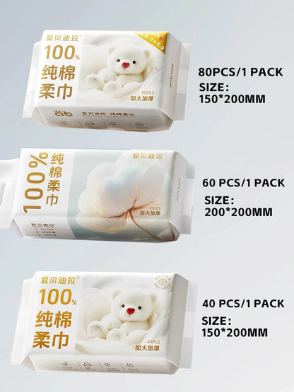AIBEDILA Newborn Baby Cotton Dry Wipes Unscented Hypoallergenic 3-in-1 Clean Care Thick Facial Towels for Sensitive Infant Skin