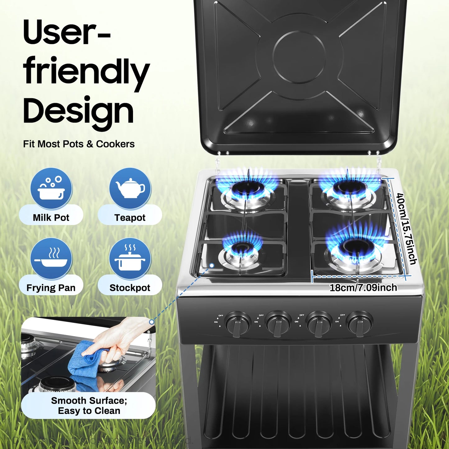 4-burner Natural Gas Stove NG/LPG Gas-stove 49*49*79cm for Family or Outdoor Stove Cooker