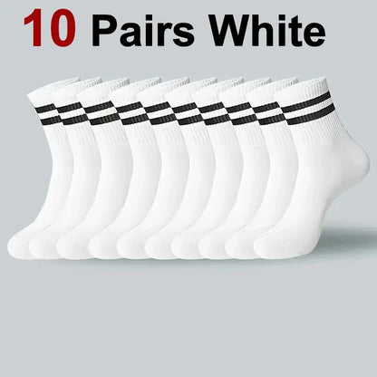 6/10/20 Pairs Men Women Striped Round Neck Socks Spring Autumn Breathable Odor Proof Sweat Absorbing All-Season Casual Socks
