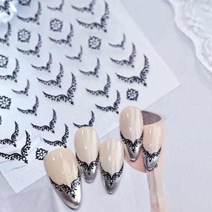3D Gold Stamping V-Shaped French Tips Nail Art Stickers Retro Metal French Line Nail Decals Chrome Curved Strip Nail Decoration