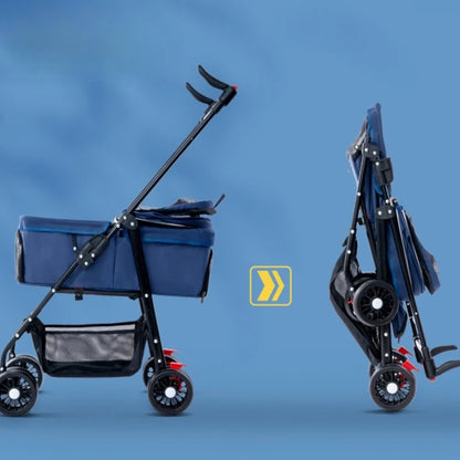4 Wheel Foldable Pet Stroller Detachable Carrier for Small Dogs Cats, Lightweight Travel Pet Cart with Breathable Mesh