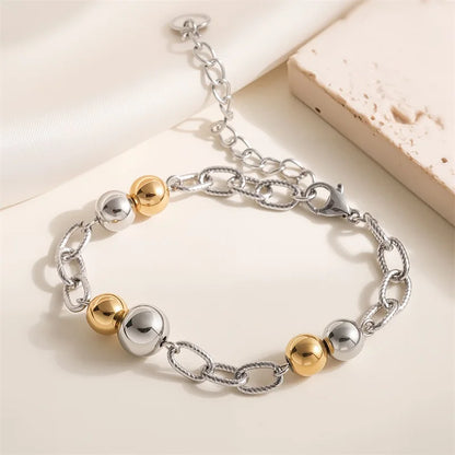 GANPUP 316L Stainless Steel Metal Beads Charms Bracelet Bangle for Women Texture Trendy Wrist Chain Jewelry Gift Bijoux Femme