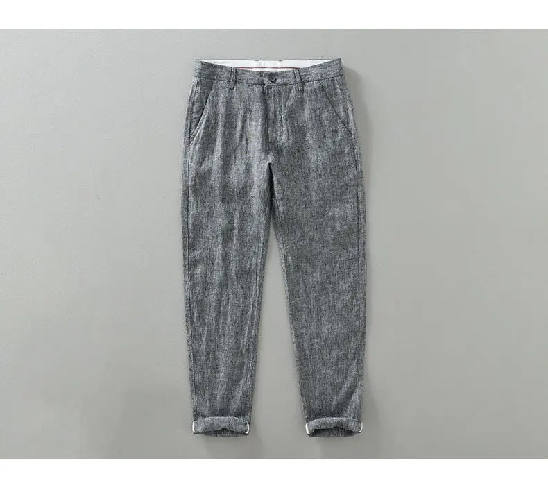Summer New Pure Linen Casual Slim Pants for Men Clothing Thin Breathable Streetwear Men Trousers EC1335