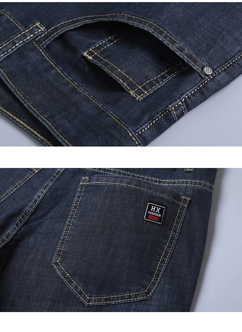 Summer New Elastic Men's Jeans Fashion Comfortable Business Straight Stretch Cotton Casual Denim Pants Brand Male Thin Trousers