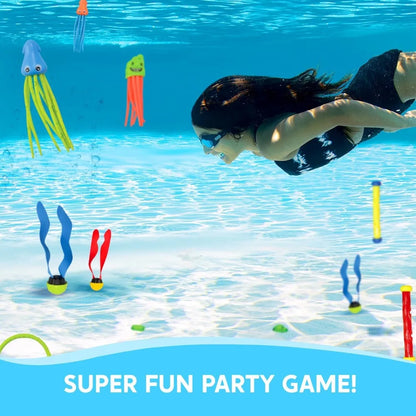 Joyfy 30 Pcs Diving Pool Toys Sinkers for kids with Storage Bag Includes 5 Diving Sticks 6 Diving Rings