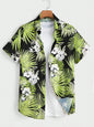 Hawaiian Botanical Flower Print Men's and Women's Short Sleeve Lapel Seaside Button-Down Shirt Top Casual Fashionable Shirts