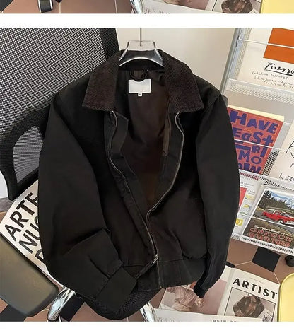 Pure Cotton Detroit Washed Jacket Men's Spring Loose Fit Collared Workwear Jacket Trendy Brand Color Block Casual Coat