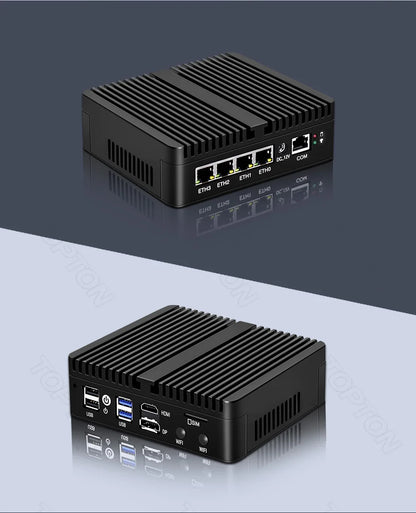 Topton Solid Fanless Firewall Mini PC VPN Gateway Intel N150 N5105 J6412 J5005 7305 6305 4x2.5G LAN Home Server PfSense Computer