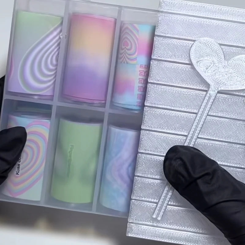 Nail Foils Gradient Transfer Foil Storage Box Nail Art Stickers Stripe Floral Manicure Decals Nails Decoration