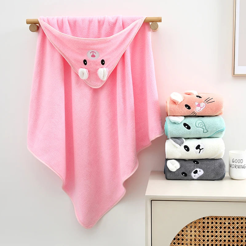 1 Cute Cartoon Animal-Shaped Multifunctional Large Towel for Infants and Toddlers, Made of Soft Coral Fleece Fabric, Polyester Material, Quick-Drying and Water-Absorbent Design, Can Be Used as a Bath Towel, Blanket, or Bathro