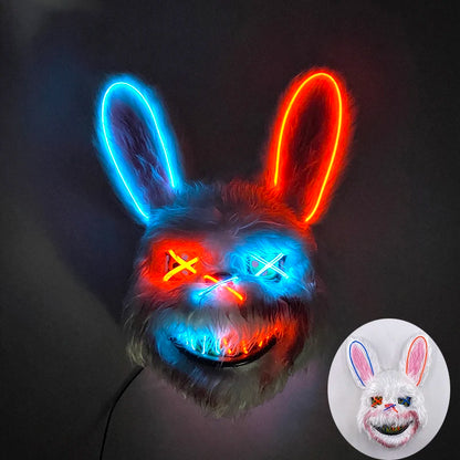 LED Bloody Rabbit Mask Glowing Killer Black Bear Mask Halloween Dance Party Cosplay Costume Props Assassinated Plush Rabbit Mask